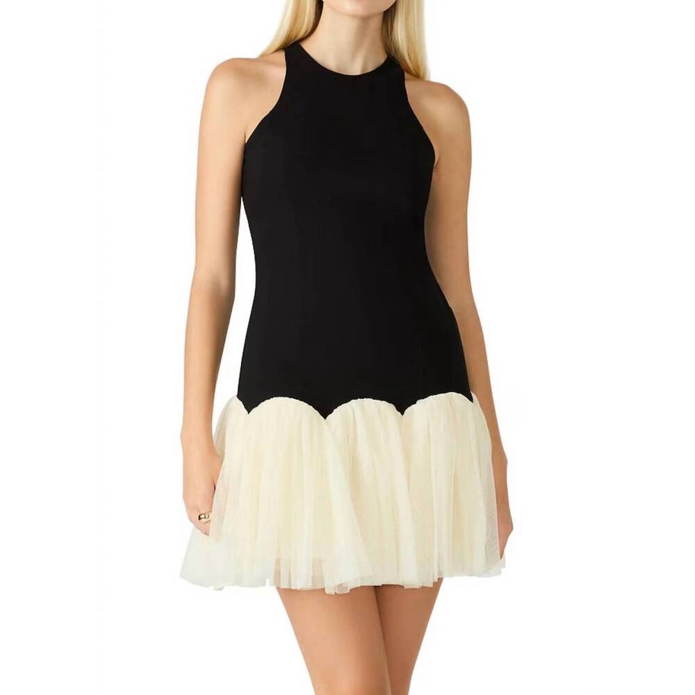 Steve Madden Black and Cream Scalloped Hem Mini Dress
